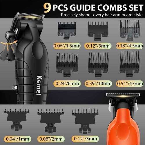 KEMEI Hair Clippers for Men Professional, Barber Clippers and Trimmers Set, Foil Shaver for Men,Cordless Hair Clippers and Barber Kit, Hair Cutting Kit, KM-2293Orange, KM-PG2290D, KM-T95