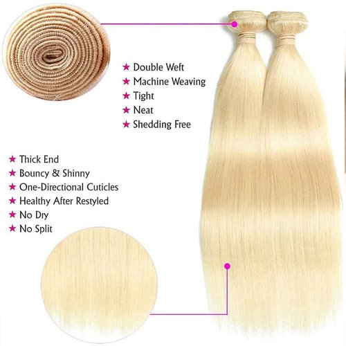 Fabimiya 26 28 30 Inch Bundles Human Hair Blonde 613# Straight Wave Human Hair Bundles Unprocessed Soft Sewn In Hair with Double Weft for Black Women