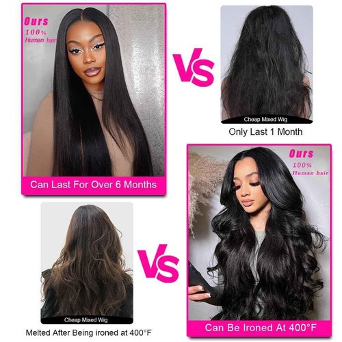 punhurt Real 13x6 Lace Frontal Wigs Human Hair Pre Plucked Pre Bleached Knots with Baby Hair Brazilian Unprocessed Waterfall Straight Human Hair Wigs for Black Women 200% Density (24 Inch)