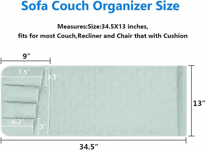 Sofa Armrest Organizer Non-Slip Arm Chair Bedside Caddy Storage Organizer for Recliner Couch with 5 Pockets for Cell Phone TV Remote Control Magazines (Light Green)