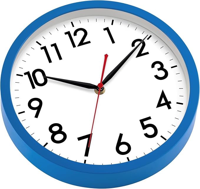 AKCISOT Wall Clock 10 Inch Silent Non-Ticking Modern Clocks Battery Operated - Analog Classic for Office, Home, Bathroom, Kitchen, Bedroom, School, Living Room(Blue)