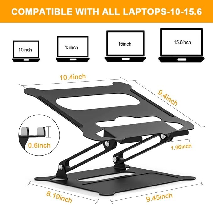 Adjustable Laptop Stand,Suturun Aluminum Laptop Computer Stand Rriser&Multi-Angle Stand with Heat-Vent to Elevate Laptop Holder Compatible for Mac,Notebook,MacBook Pro/Air,Lenovo,Dell More10-17 Laptop
