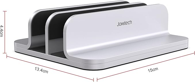 JOKItech Double Aluminum Laptop Vertical Stand Organizer, Sturdy Notebook Computer Holder Stand Compatible with New Liquid Retina XDR Apple MacBook Air/Pro/Neo, Mac mini, Apple TV & iPad Pro - Silver