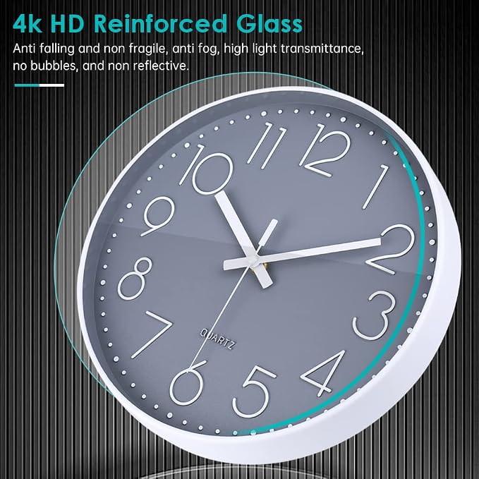 jomparis 10 Inch Gray Wall Clock Battery Operated Silent & Non-Ticking Wall Clock for Home, Bathroom, Bedroom, Kitchen
