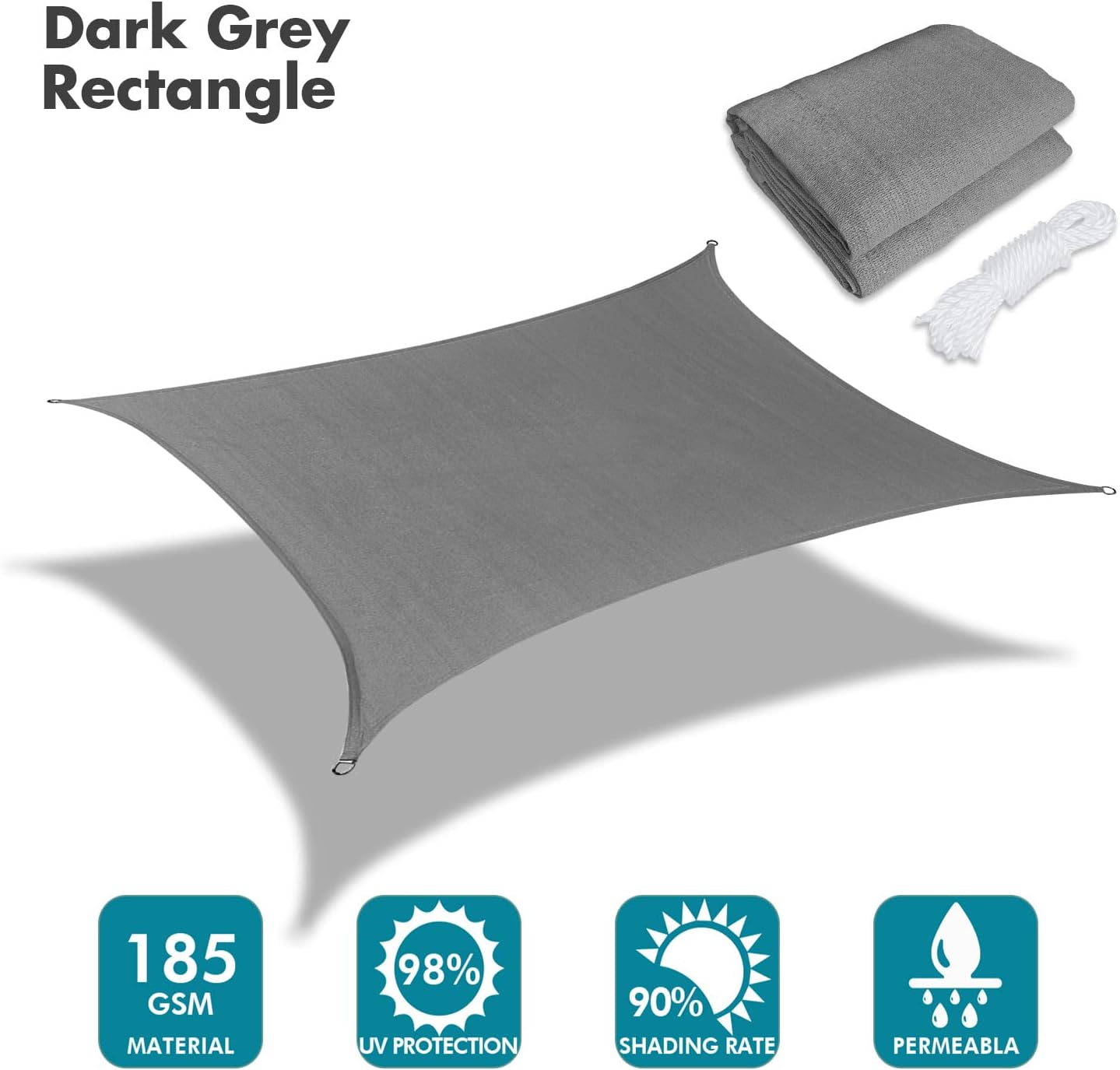 KANAGAWA 7'X9' Dark Gray Custom Size Sun Shade Sail Rectangle UV Block Canopy Cover for Patio Backyard Lawn Garden Outdoor (Customized Available)
