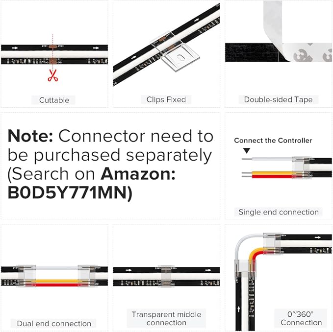 BTF-LIGHTING WS2811 Smart IC RGB FCOB COB LED Strip, UL Listed 720LEDs/m High Density Color Chasing Uniform Light, DC24V 32.8FT 12mm Width Black PCB for Home Party DIY Decor(No Adapter or Controller)
