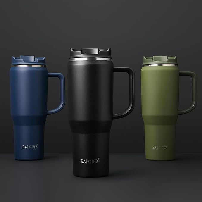 EALGRO 50 oz Tumbler with Handle, Insulated Tumblers with Lid and Straw, Large Metal Sports Water Bottle Jug, Thermal Stainless Steel Travel Coffee Mug Cup, Indigo Black