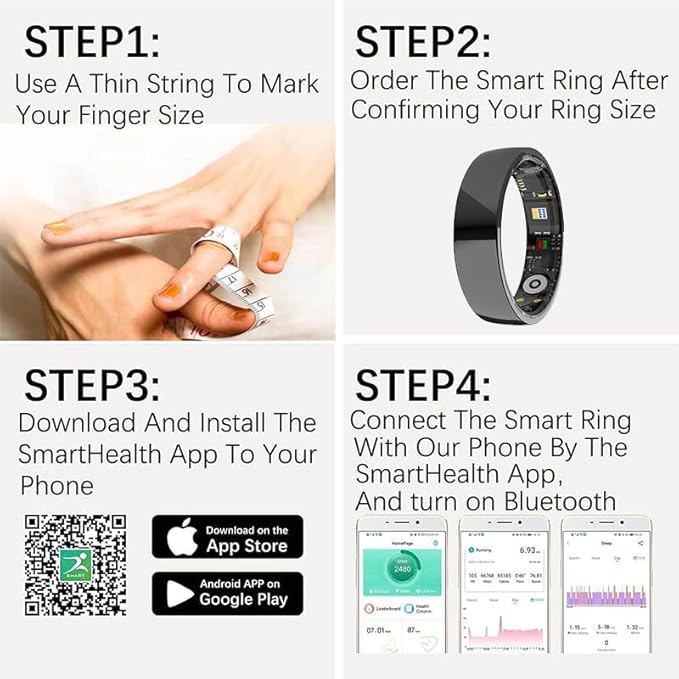 Ceramics Smart Ring, Health Fitness Tracker for Women Men with Heart Rate Monitor, Sleep Tracking, BP SpO2, Activity Tracker, Friend Care Scratch Resistant Free App Subscription (Black, 10)