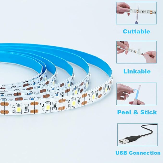 USB Red 620-625nm LED Strip Light 5V USB Powered 13.12ft/4M 240LEDs Flexible SMD2835 High Brightness No-Waterproof IP20 LED Tape Lights(2pcs x 6.6ft)