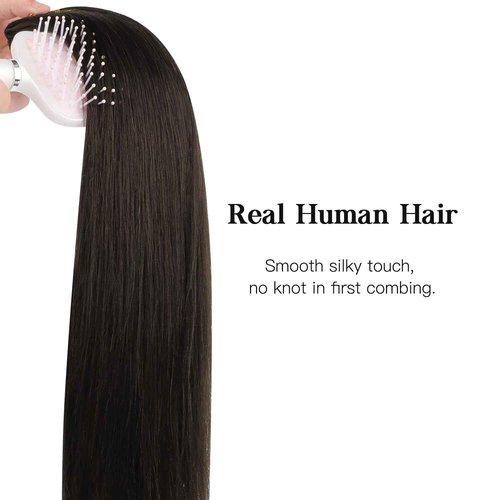HOTBANANA Human Hair Clip in Hair Extensions, 2 Dark Brown 120g Clip in Hair Extensions Real Human Hair Straight Remy Hair Clip in Hair Extensions 24 Inch 7pcs