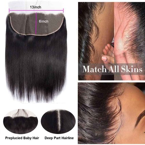 Lemoda 13x6 Frontal 18 Inch Straight HD Transparent Lace Frontals 12A Brazilian Virgin Human Hair Lace Frontal Closure Natural Black