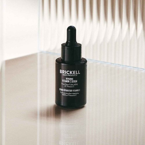 Brickell Men's Anti Aging Vitamin C Serum For Face, Repairing Night Facial Serum for Men, Natural and Organic Hyaluronic Acid Serum For Face to Diminish Wrinkles and Reduce Redness, 1 Ounce, Scented
