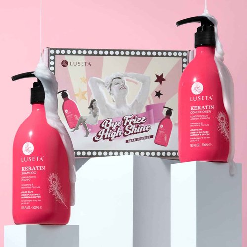 Luseta Keratin Shampoo & Conditioner set(16.9 oz), Keratin Leave in Conditioner(8.5 oz), Keratin Hair Mask(16.9 oz) and Keratin Hair Oil (3.38 oz) Bundle