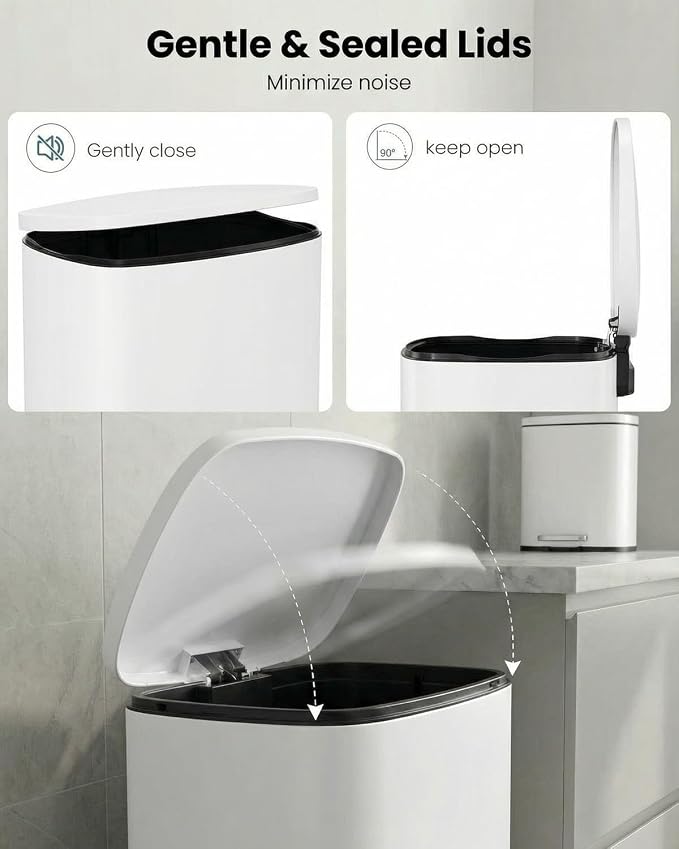 ComfyCorner 13.2+1.3 Gallon Trash Can Combo Set, Stainless Steel Garbage Bin with Pedal, Removable Inner Waste Bucket, Anti-Fingerprint, Soft-Close Locking Lid Dustbin for Kitchen, Bathroom, Office