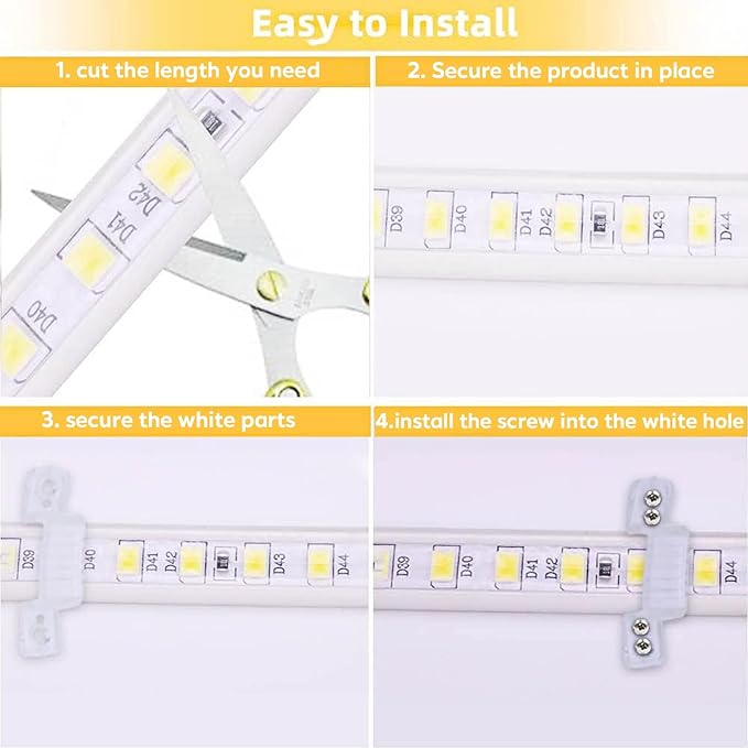 AC 110V Cuttable LED Light 65.62ft Outdoor LED Strip Lights Waterproof 120LEDs/m 3000K Warm White Rope Lights Super Bright Under Cabinet Lighting for Outside Bedroom Kitchen Wall TV