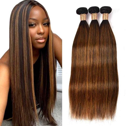 Giginger Straight Human Hair Bundles 26 28 30 Inch Brazilian Chocolate Brown Highlight P4/30 Straight Bundles Human Hair 100% Unprocessed Raw Quick Weave Hair for Black Women