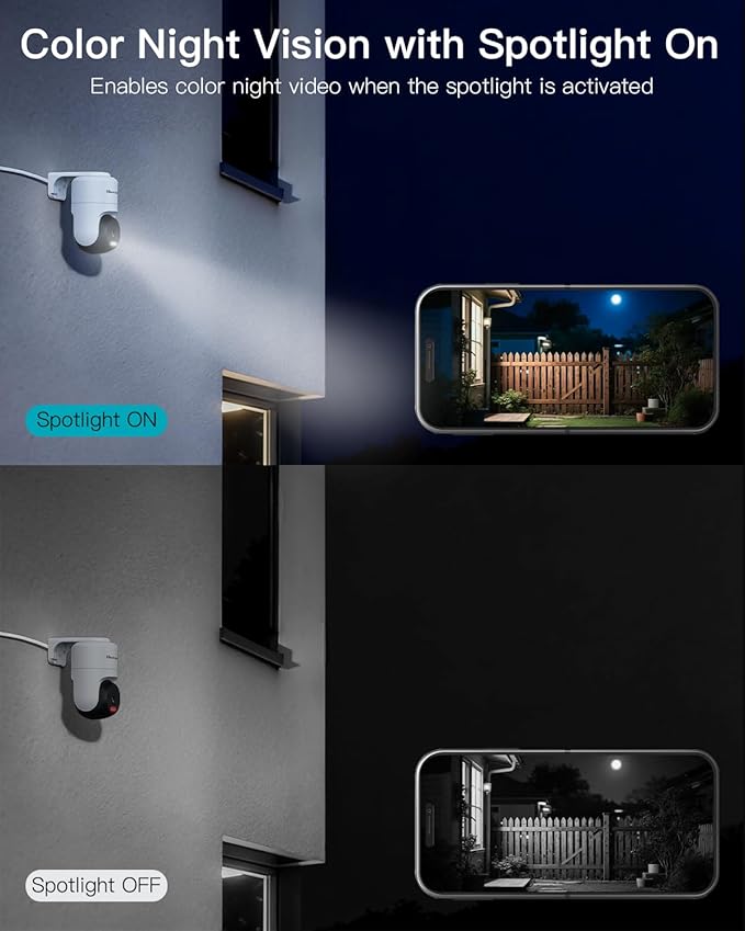 VIMTAG 2.5K 4MP Outdoor Security Camera, Pan/Tilt WiFi Home CCTV Camera, 360° View & Motion Tracking, Color Night Vision, 2-Way Audio, AI Detection Alarm, IP66, Cloud & SD Card Storage, Works w/Alexa