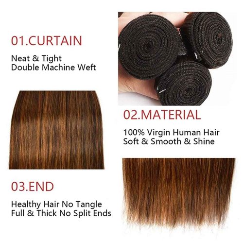 Condescension Human Hair Bundles 22 24 26 Inch Chocolate Brown Highlight P4/30 Straight Bundles Human Hair Unprocessed Brazilian Virgin Quick Weave Hair for Black Women