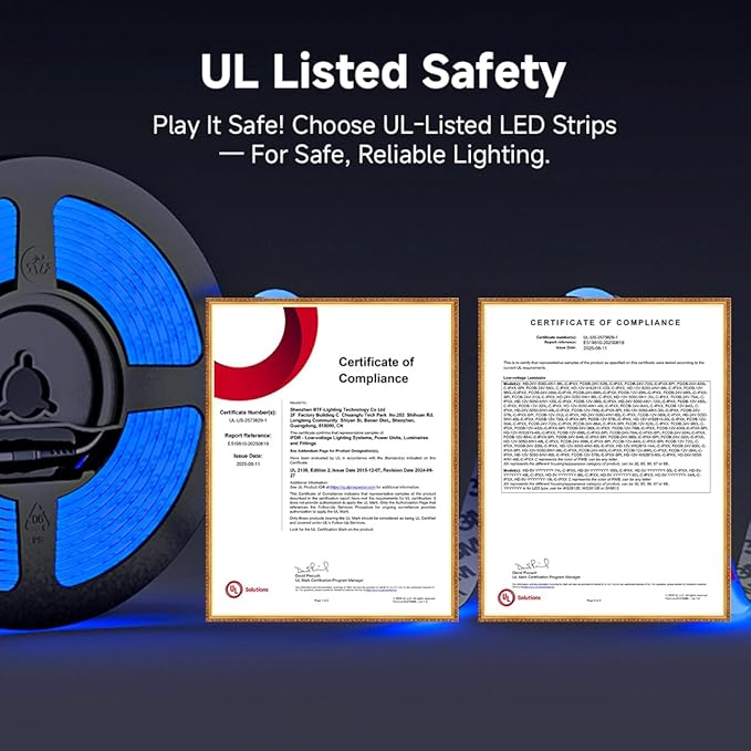 BTF-LIGHTING FCOB IP65 Waterproof Blue Color COB LED Strip 16.4FT DC12V 480LED/m 8mm Width Flexible High Density CRI 90+ Dimmable LED Light for Home Indoor Decor(No Controller or Adapter)