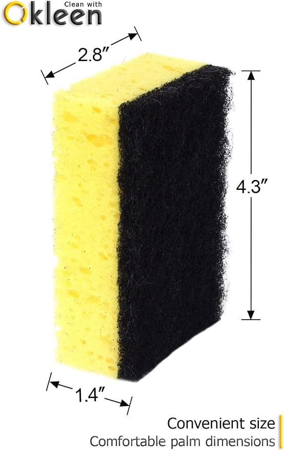 Yellow Multi Use Scrub Sponge. Made in Europe. 9 Pack, 4.3x2.8x1.4 inches. Odorless Heavy Duty and Non Scratch Fiber. Durable and Delicate Scrubber for Hard Dirty Surfaces in Daily Cleaning