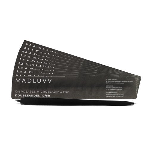 MADLUVVV 2-in-1 Microblading Sterile Pen for Professional Brow Artistry, Premium Micro Hair Strokes & Shading, Disposable Double Sided Pens for Eyebrow Pigment Ink - #12/5R