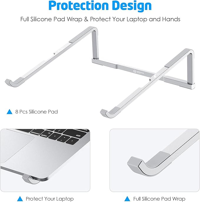 Laptop Stand for Desk - Foldable, Lightweight Aluminum Laptop Riser Holder, Portable Stand for 10-15.6” Laptops, Prevents Overheating with Non-Slip Rubbers, Travel-Friendly, Ergonomic Design