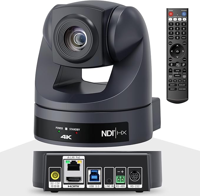 4K NDI PTZ Camera 20X, HDMI USB LAN Outputs Video Conference Camera Webcam for Church Worship/Events Services/Education,Works with Zoom,Skype,OBS