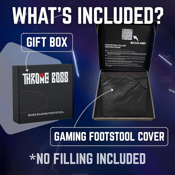 Throne Boss Gaming Footstool - Cover ONLY No Filling - Matching Bean Bag Chair Pouf/Ottoman - Round Gamer Foot Stool Footrest with Drink Holder (Black)