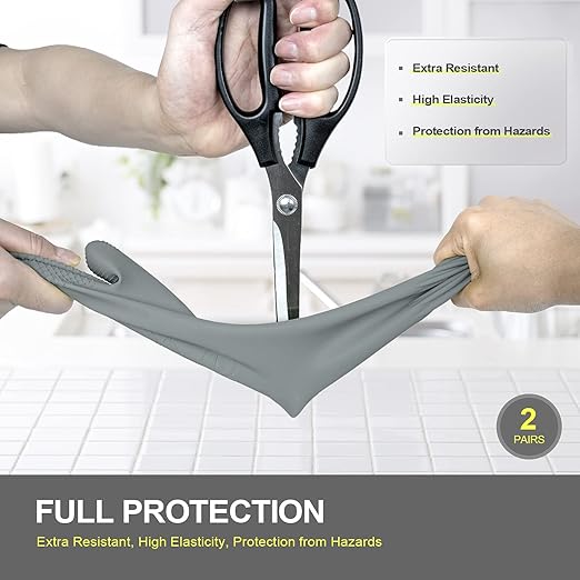 DABOGOSA Mamison 2 Pairs Reusable Waterproof Household Dishwashing Cleaning Rubber Gloves, Non-Slip Kitchen Glove (Grey, Large (Pack of 2))