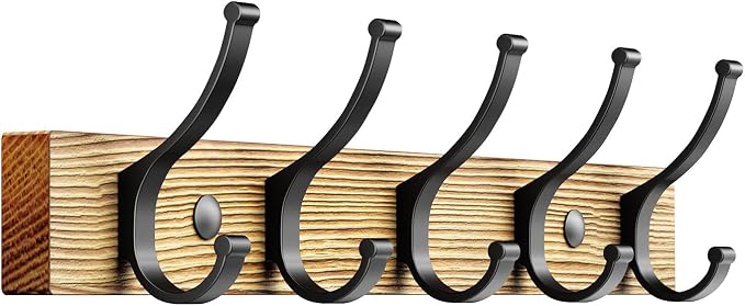 Optish Coat Rack Wall Mount, 16.5 Inches Wood Coat Hooks Wall Mount, Wall Coat Rack with 5 Hooks, Hat Rack Wall Hooks for Hanging Coat, Bag, Towel (1Pack, Natural)
