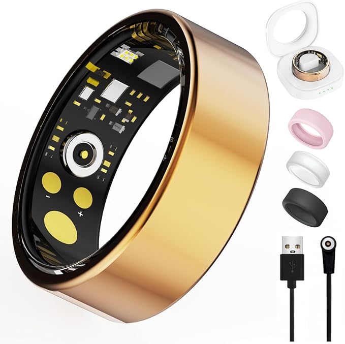 Smart Ring for Women Men, Health Tracker with Heart Rate/Blood Oxygen/Blood Pressure/Sleep Monitoring/Step Counting, IP68 Waterproof Fitness Ring, No App Fees for iPhone & Android (Rose Gold, 12#)