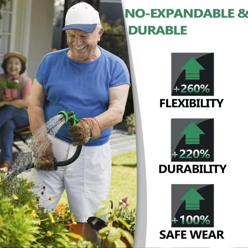 200 ft Garden Hose-No Kink,Heavy Duty,Lightweigh Flexible,Leakproof Water Hose with Sprayer Nozzle-3/4" Solid Brass Connectors-Rubber Car Hoses