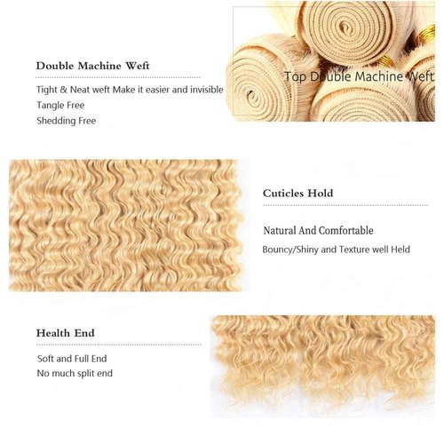 34 34 34 Inch Blonde Deep Wave Bundles Human Hair Brazilian Unprocessed Virgin Hair Color 613 Deep Wave Bundles
