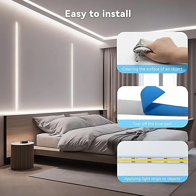 USB LED Light Strip, 6000K White COB LED Strip Lights, 3.3FT TV Lights Flexible Small Led Lights with Touch Switch Controller White 5V LED Strip Light for TV Backlight Bedroom