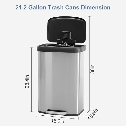 DUMOS 21 Gallon Kitchen Trash Can with Lid, 80 Liter Large Step Garbage Can with Soft-Close Lid & Durable Foot Pedal, Stainless Steel Waste Bins Trash and Recycle Bin Combo for Kitchen Home Office
