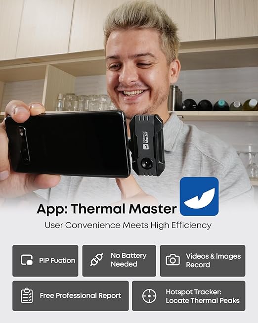 Thermal Master P1 - Thermal Camera for USB-C iPhone & Android, 320x240 Super Resolution Infrared Imager w/3.6℉ Accuracy, -4℉-1112℉ High Temp, Spot Tracker, 15x Zoom, 160x120 Ir Resolution, Grey
