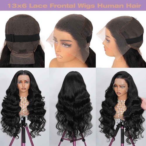 Wgfd 13x6 Body Wave Lace Front Wigs Human Hair Pre Plucked 180% Density HD Transparent Lace Frontal Wigs for Women Bleached Knots with Natural Hairline 22Inch