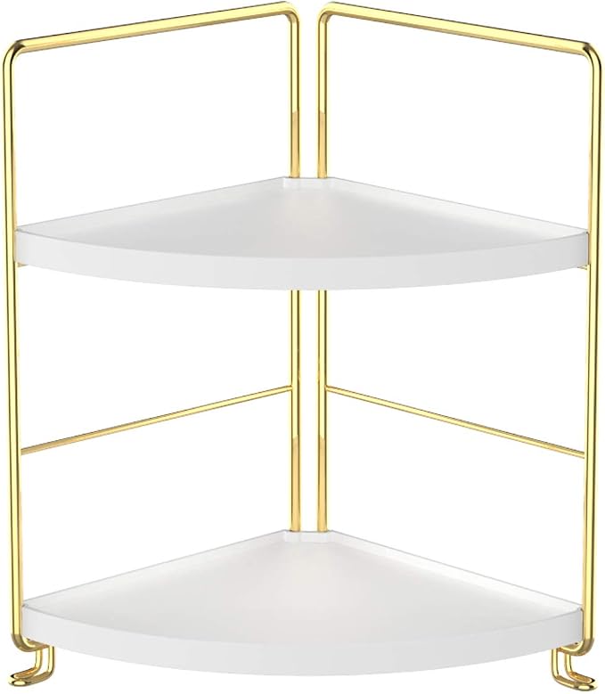 2-Tier Kitchen Spice Rack-Corner Bathroom Shelf- Triangle Standing Storage Rack for Bathroom, Living Room, Bedroom, Kitchen (Golden)