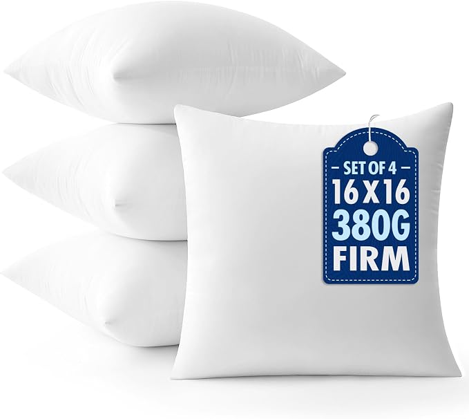 MIULEE Throw Pillows Inserts, Pack of 4 16x16 Inch 100% Virgin Fiber Filling Bed Couch Pillows