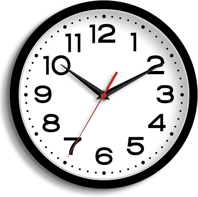 Roymnie Wall Clock Silent Non-Ticking Modern Clock Battery Operated 10 Inch Classic Analog Decorative for Classroom, Living Room, Office, Bedroom, School, Hotel (Black)