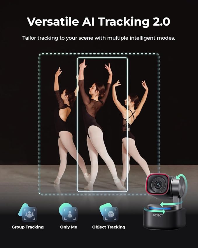 OBSBOT Tiny 3 AI-Powered Spatial Audio 4K PTZ Webcam, Tri-Mic AI Tracking 2.0 Voice Control Gesture Control 1/1.28" Sensor 4K Streaming Camera for Zoom Meeting Content Creation, W Mini Tripod