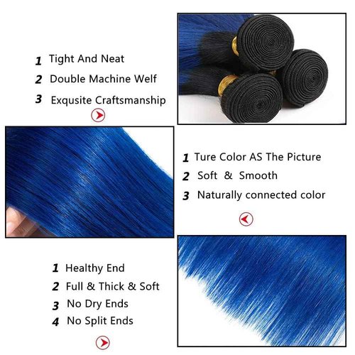 Habiliana Bundles Human Hair 26 28 30 Inch Body Wave T1B Blue Human Hair Bundles 11A Unprocessed Brazilian Virgin Quick Weave Hair Extensions for Black Women