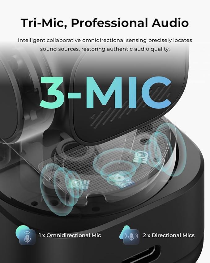 OBSBOT Tiny 3 Lite AI-Powered Spatial Audio 4K Webcam, 1/2" Sensor Tri-Mic Voice Control Gesture Control HDR Webcam for PC Laptop Zoom Meeting, W Mini Tripod