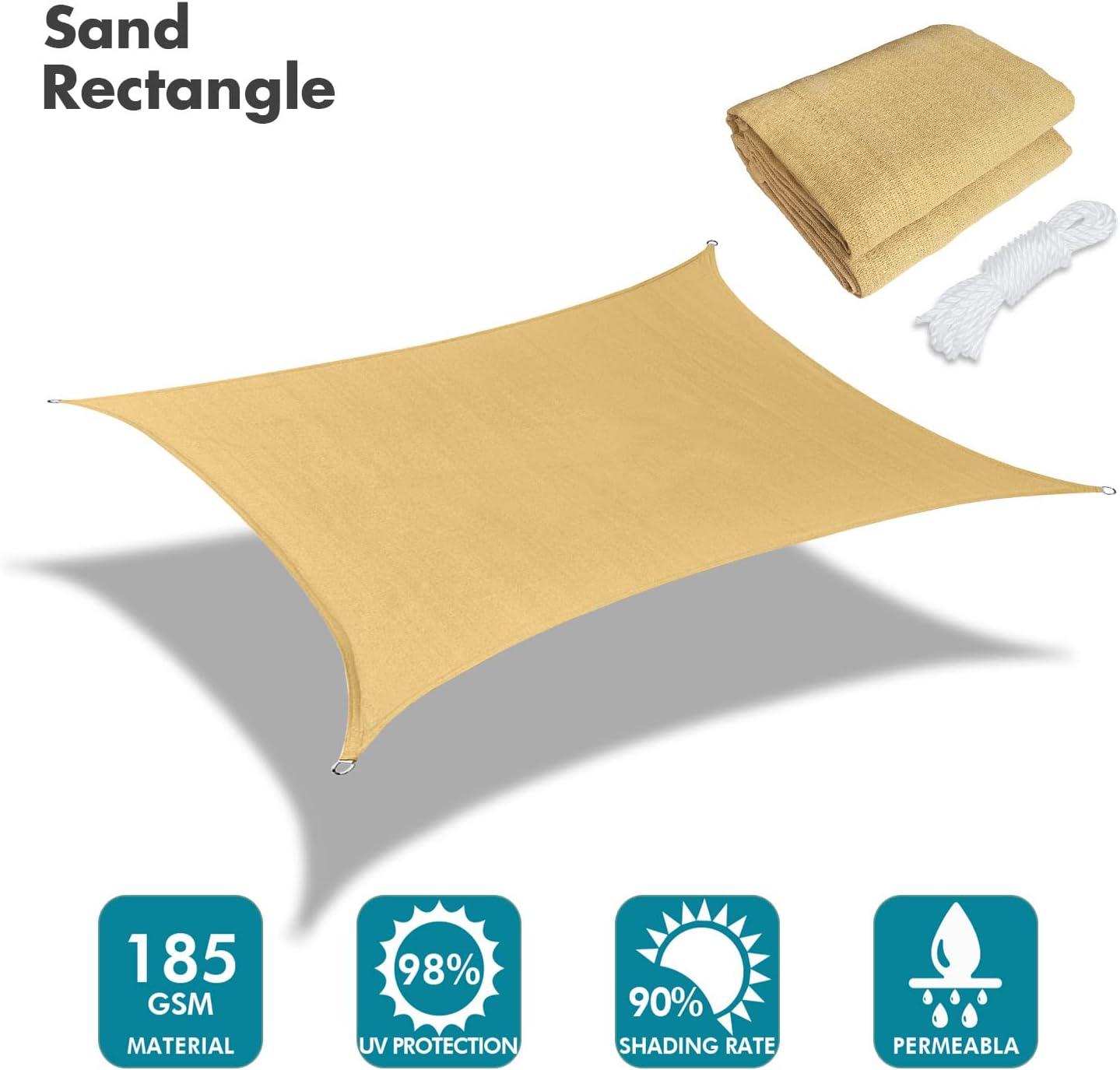KANAGAWA 21'X22' Sand Custom Size Sun Shade Sail Rectangle UV Block Canopy Cover for Patio Backyard Lawn Garden Outdoor (Customized Available)