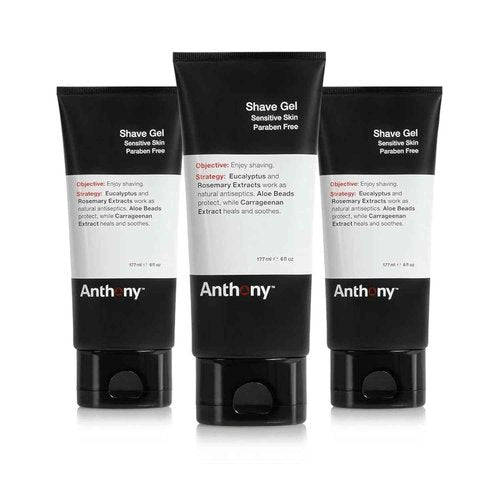 Anthony Shave Gel for Sensitive Skin – Non-Foaming, Soothing Shaving Cream for Men and Women. With Aloe Vera Beads, Eucalyptus, Rosemary and Carrageenan Extract - 6 Fl Oz (3 Pack)