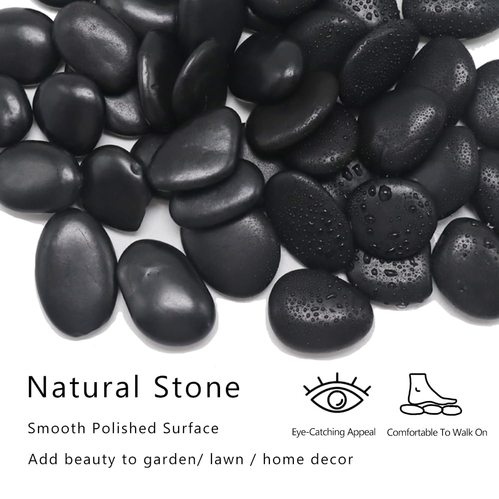 12 inch River Rock Stepping Stone - Pavers for Outdoor Garden Walkway, Landscaping - Polished Pebble Step Stones for Patio Yard Lawn Pathway, Set of 6 (Hexagon, Black)
