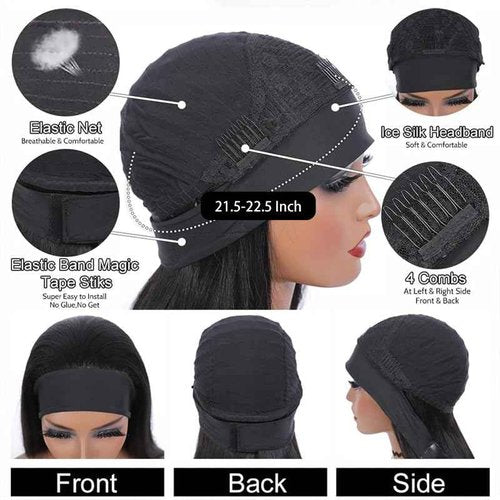 Headband Wig Human Hair Body Wave 22 Inch Headband Wigs for Black Women Brazilian Virgin Hair Wear and Go Glueless Wig None Lace Front Wigs for Beginners 150% Density Natural Black Color
