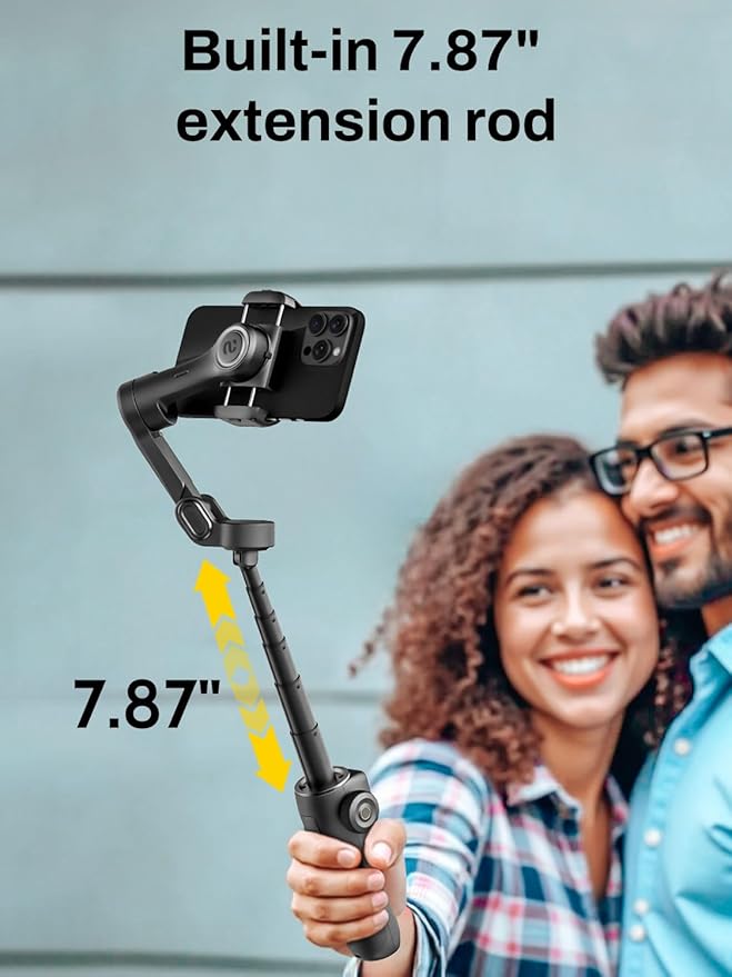 AOCHUAN Smart V8 3-Axis Gimbal Stabilizer for iPhone, Smartphone Gimbal w/7.8" Extension Rod, OLED Display, Phone Stabilizer w/Face Tracking, Portable Hard Case for Camera, EVA Bag V8& B30