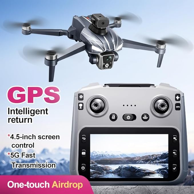 K18MAX GPS Drones with Camera for Adults 4K , 4.5" LCD remote controller, 360° obstacle avoidance, GPS-guided return-to-home, 5G Wi-Fi transmission, brushless motors, one-touch takeoff, 40 minutes of flight time— Ideal Gift & Toy for Beginners.