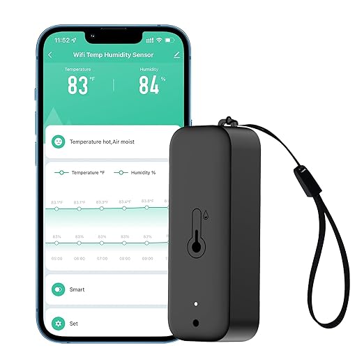 WiFi Thermometer Hygrometer: Smart Temperature Humidity Sensor with App Notification Alert, Data Storage Export, Calibrated Indoor Temperature Monitor, for Room Greenhouse Wine Cellar (1-Pack Black)